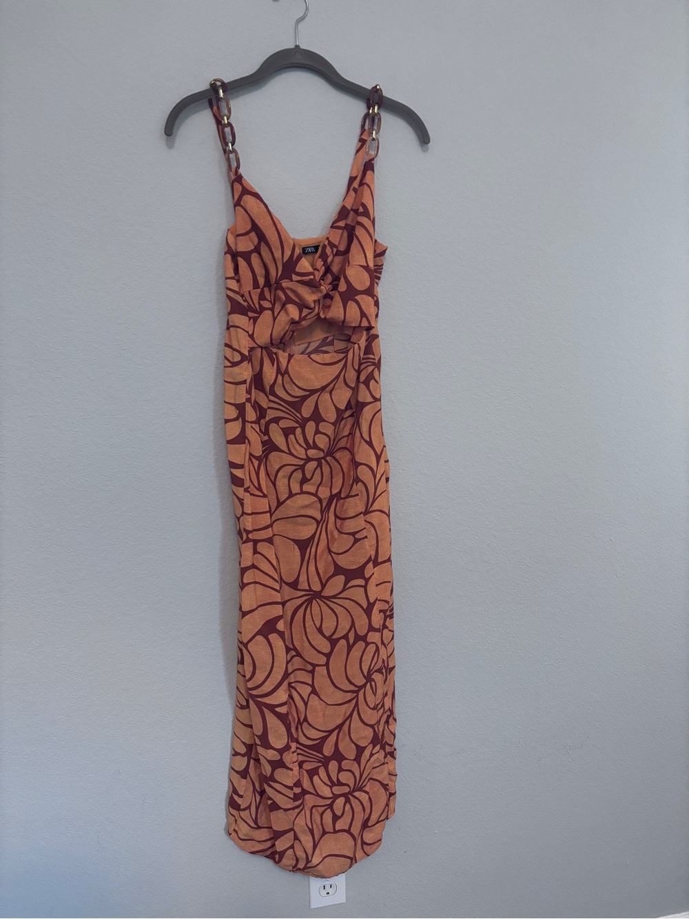 Zara Tropical Midi Dress with Chain Straps